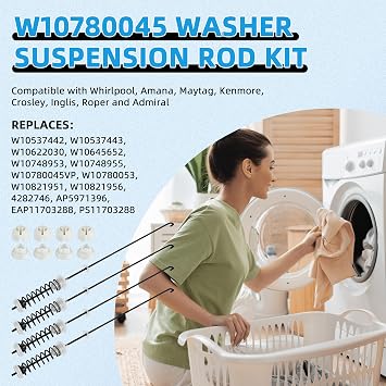 W10780045 WTW4816FW2 NTW4516FW2 NTW4605EW0 NTW4516FW1 WTW4800BQ1 Washer Suspension Rod Kit for Amana Whirlpool Kenmore WTW4800BQ0 RTW4516FW1 WTW4815EW0 NTW4516FW0 WTW4815EW1 WTW4816FW1 W10821951