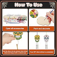 Vista 3 de Fennoral Paquete de 9 carillones de viento de calavera para niños, para hacer tu propio Día de los Muertos, adornos colgantes de campanillas