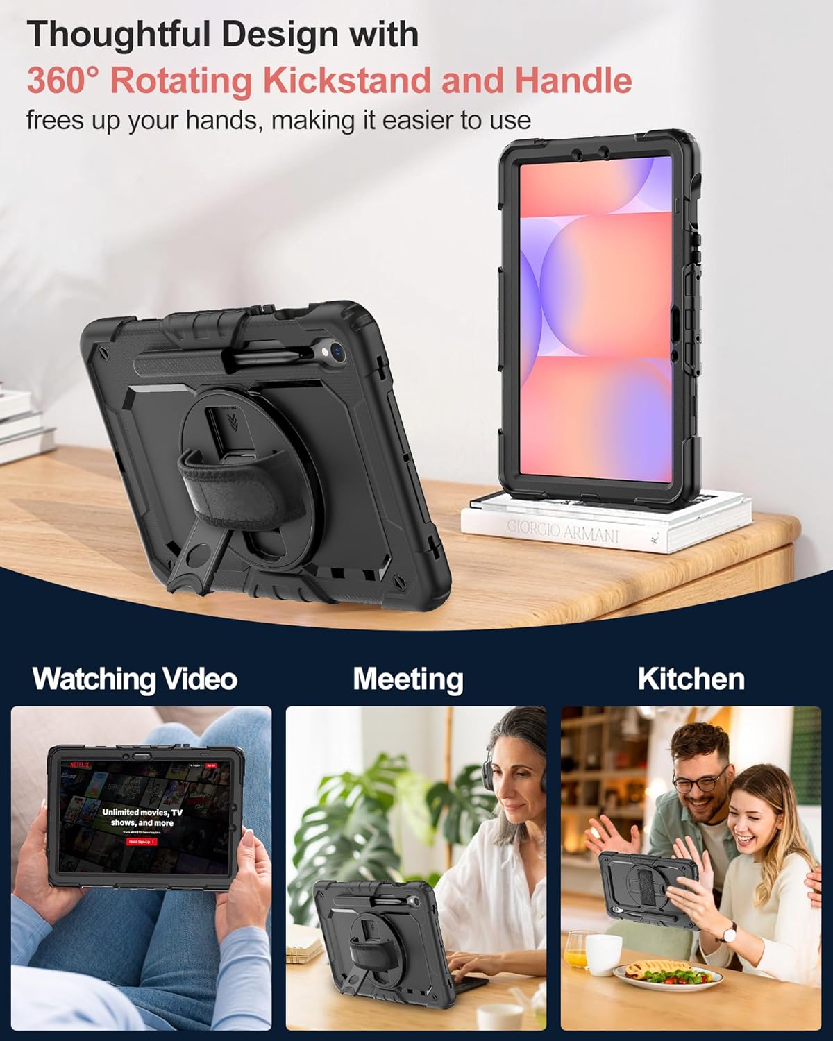 Case for Samsung Galaxy Tab S10 Lite/ S10 FE / S9 FE 10.9 Inch / S9 11'' 5G Protective with Screen Protector/Pen Holder/Hand Strap, Heavy Duty Shockproof Tablet Cover for S10 Lite, Black