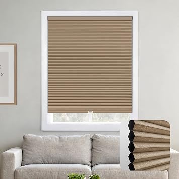 DEZ FURNISHINGS Cordless 1.5" Blackout Cellular Shade, 33"W x 64"H, Latte