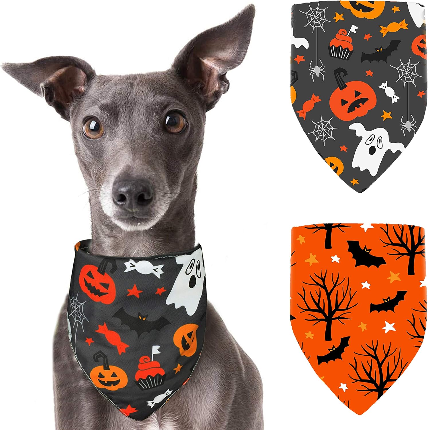 Pohshido Halloween Dog Bandana Pumpkin Holiday 2 Pack Dog Bibs Pet Scarf Accessories for Small Mediun Large Dogs