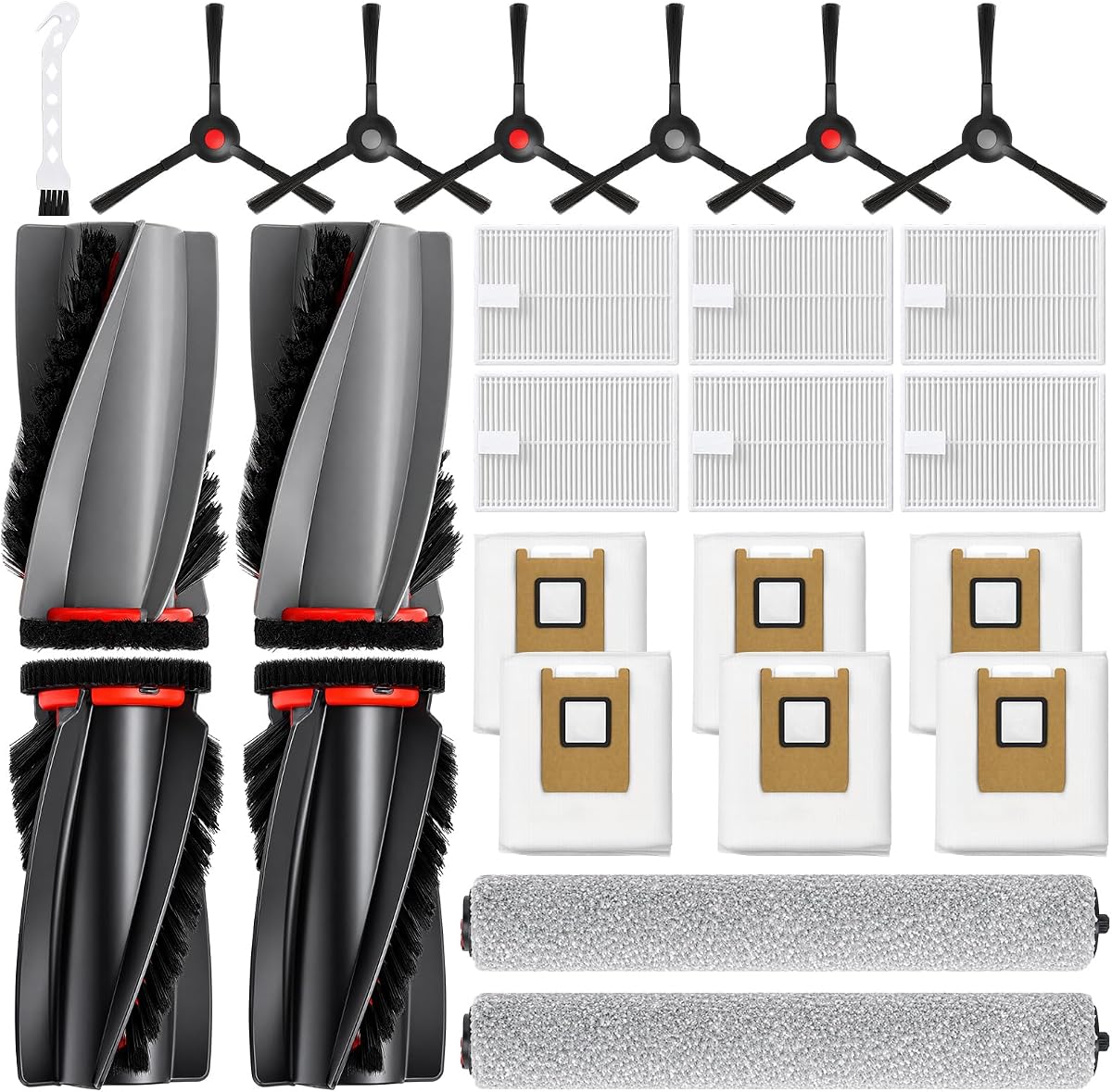 25 Pack C28 Replacement Accessory Kit for Eufy C28 Robot Vacuum Parts, 2 Rolling Mops, 2 Main Roller Brush, 6 HEPA Filters, 6 Side Brushes, 6 Dust Bags, 1 Clean Tool