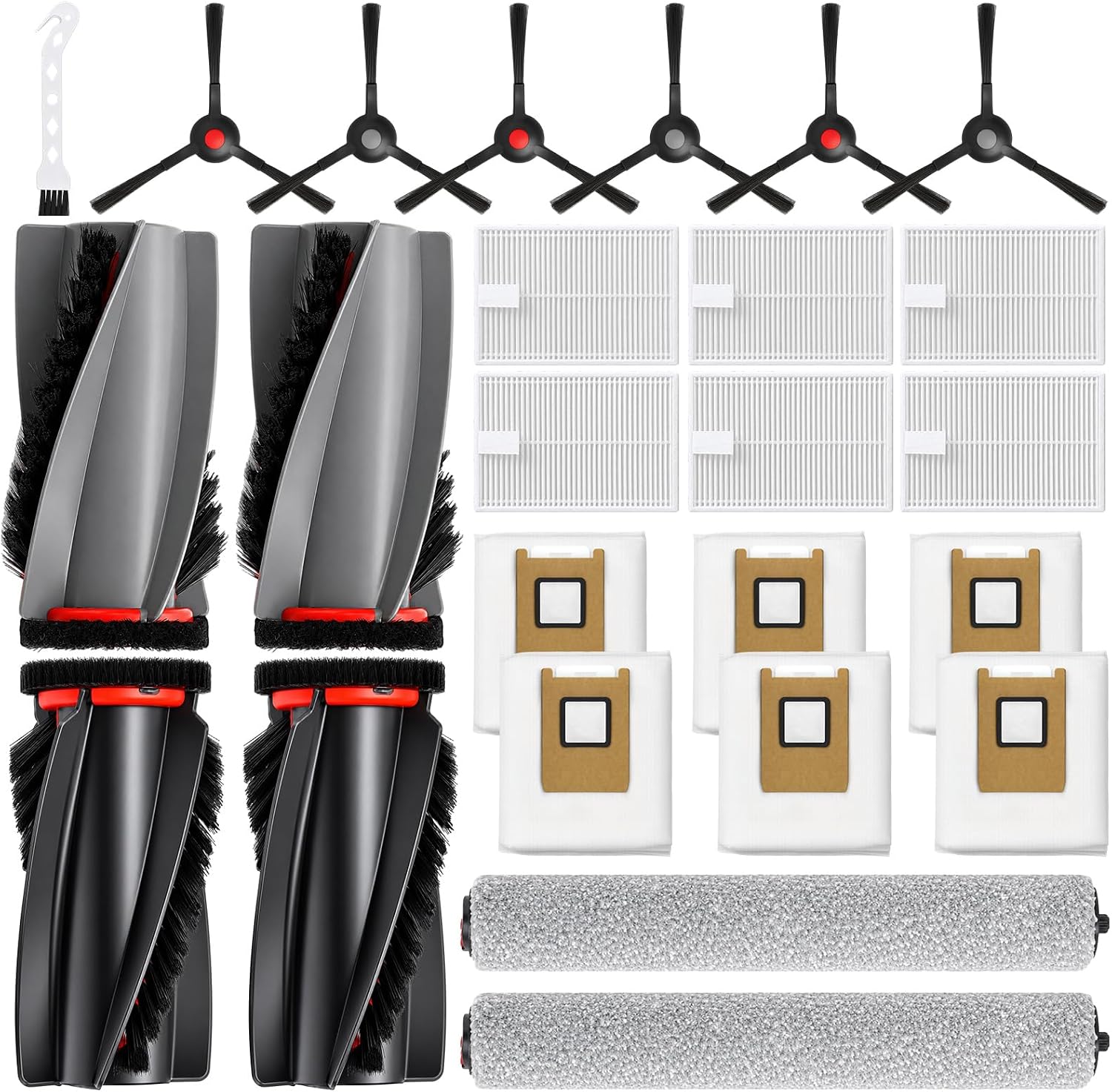 25 Pack C28 Replacement Accessory Kit for Eufy C28 Robot Vacuum Parts, 2 Rolling Mops, 2 Main Roller Brush, 6 HEPA Filters, 6 Side Brushes, 6 Dust Bags, 1 Clean Tool