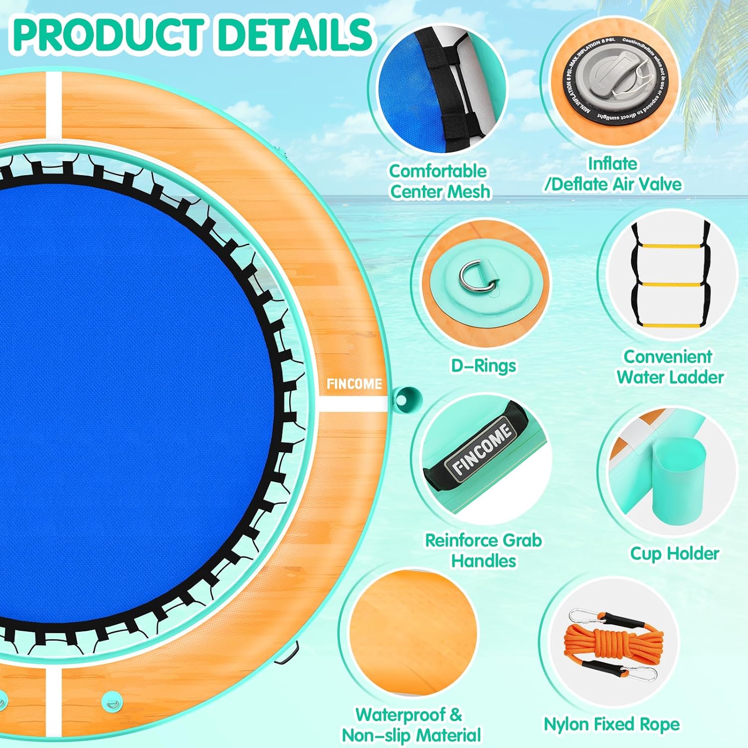 Inflatable Water Hammock Floating Dock, 10/8/6FT Round Floating Ring with Water Ladder and Cup Holder, Inflatable Dock Floating Platform Island Raft Tanning Pool Float for Lake Beach