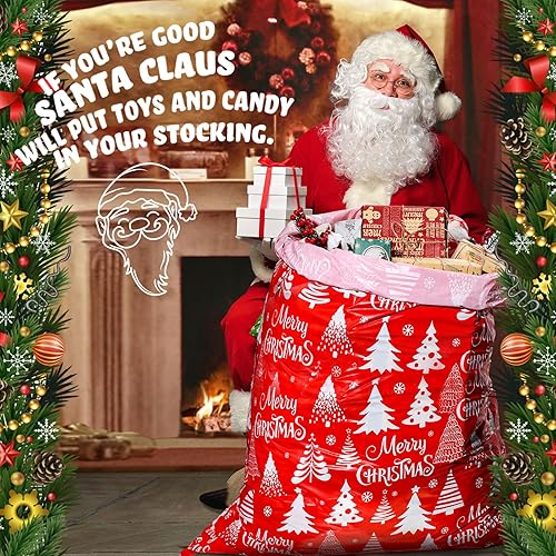 Miniatura 4 de 3 bolsas de regalo de Navidad jumbo de 56 pulgadas, bolsas de plástico extra grandes de Navidad, copos de nieve, árbol de Navidad, bolsas de regalo