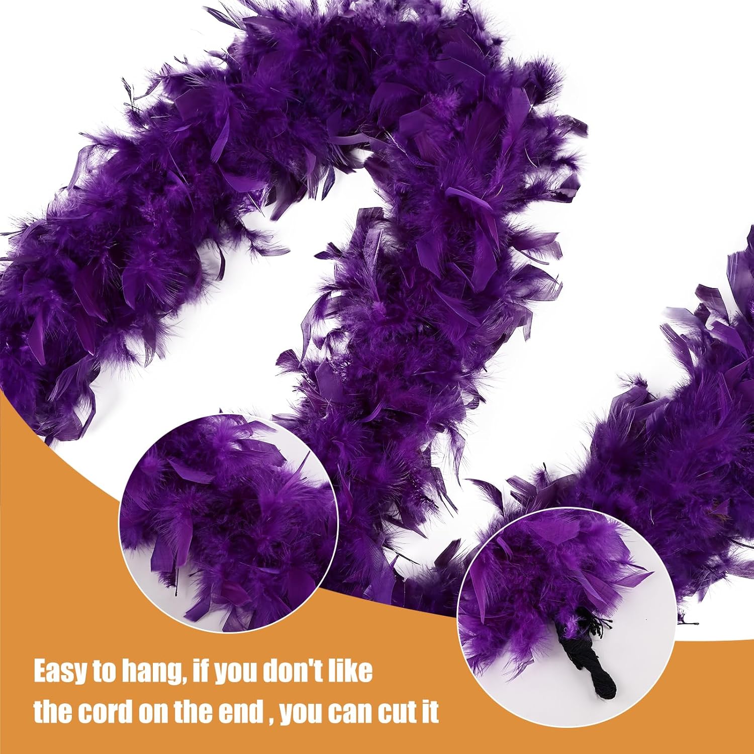 Purple Feather Boa - 45g 2 Yards Turkey Boas Feathers for Party Bulk Wedding Concert Carnival Halloween Christmas Costume Decoration - Image 3