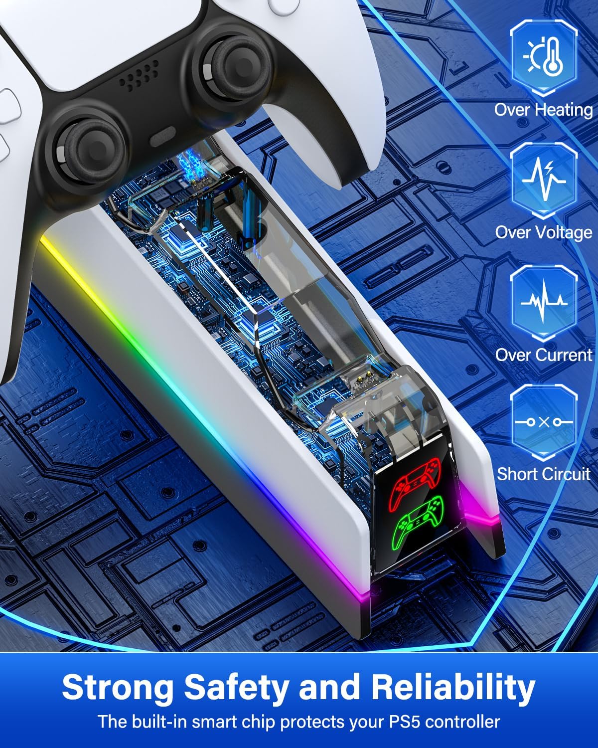 PS5 Controller Charger for PlayStation 5 Dualsense/Edge Controller - 9 Color LED PS5 Charging Station for PlayStation 5 Charger, Charging Dock and Holder Stand for PS5/Slim/Pro Remote Accessorise - Image 5