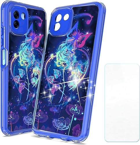 Funda para Galaxy A04E compatible con Samsung A04E 4G, con protector de pantalla de vidrio templado, policarbonato duro + silicona suave, luz