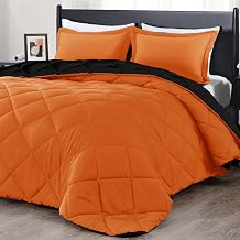 downluxe Queen Comforter Set - Orange and Black Queen Comforter Soft Bedding Sets for All Seasons 3 Pieces 1 Comforter 88 x 92 and 2 Pillow Shams 20 x 26