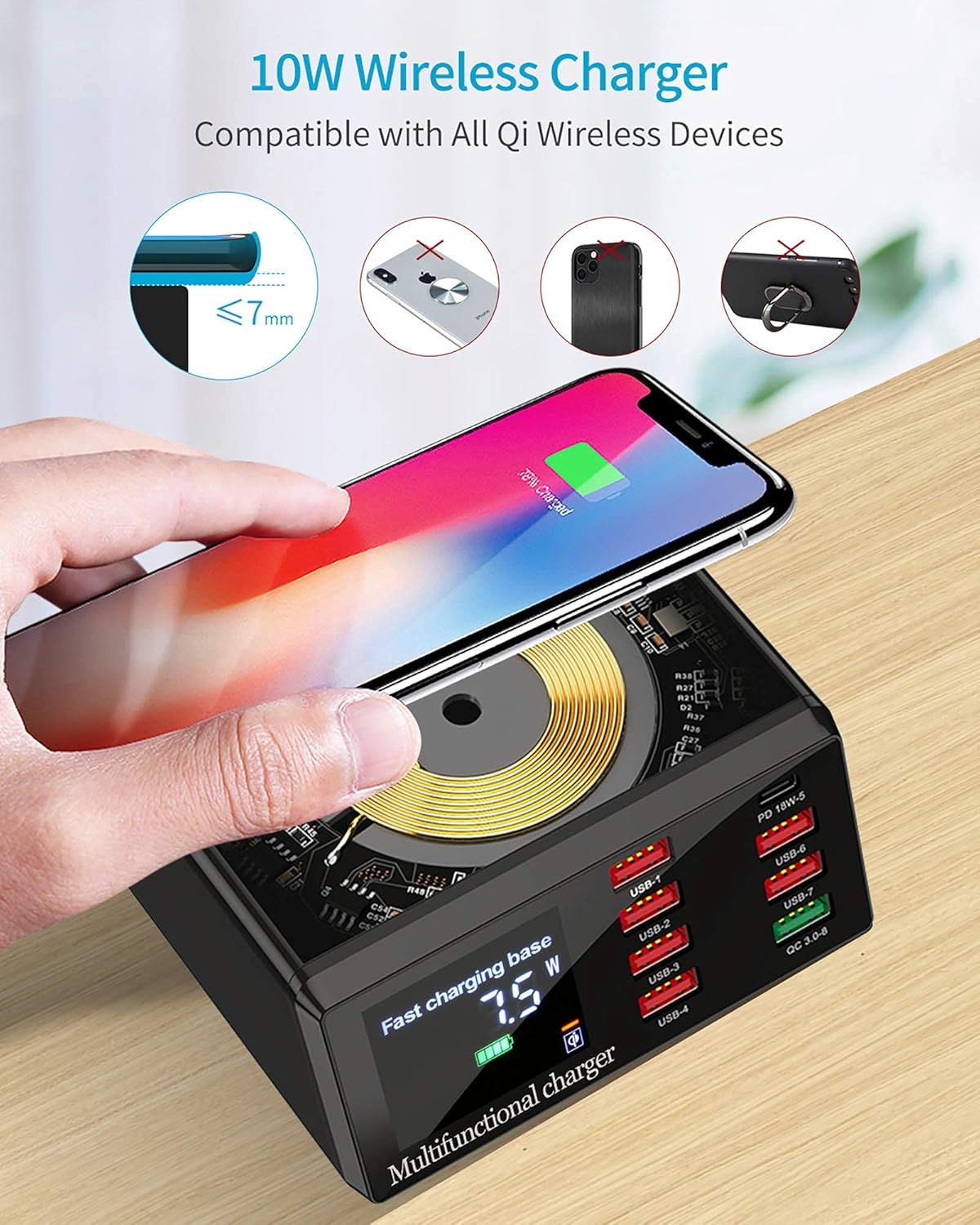 🛒 Crаzу Dеаlѕ 100W Multiple USB Charger with 18W PD Port, SUPERDANNY 10W Wireless Charging with USB C Port & Quick Charge 3.0, 8-Port Desktop Charging Station for iPhone 11 Pro Max/iPad/MacBook, Black