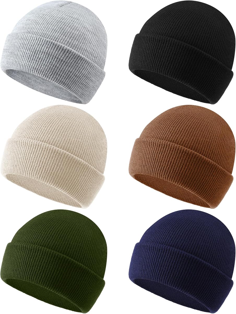 Liitrsh 6 Pcs Winter Baby Beanies for Newborn Toddlers, Under 1 Year Old | Acrylic Fabric Knit, 6.3x5.5 Inch Size, Multicolor Hat Set, Baby Shower New Parent Gift, Winter Headwear for Infants