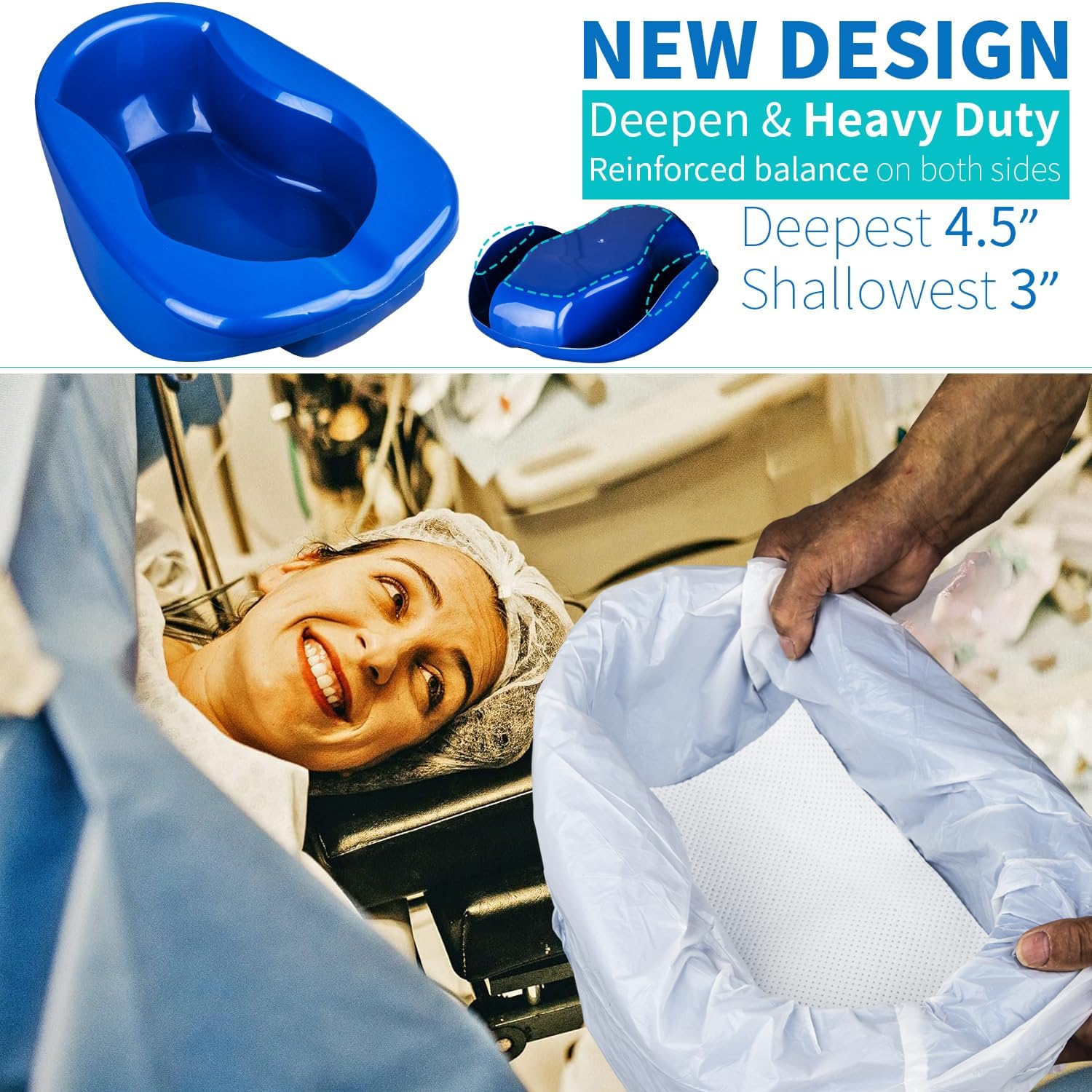 Bed Pan Set with Heavy-Duty Bedpan, 45 Disposable Liners, 45 Absorbent Pads & 100 Gloves - Pack 45 Count, Bedpan for Men,Women Females, Bedpan Kit for Elderly, Bedridden, Post-Op Home & Hospital Care
