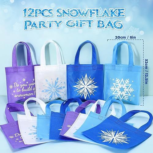 Miniatura 2 de Winrayk 98 piezas de regalos de fiesta de copo de nieve suministros de cumpleaños, bolsa de mano no tejida, sello de copo de nieve, llavero de copo