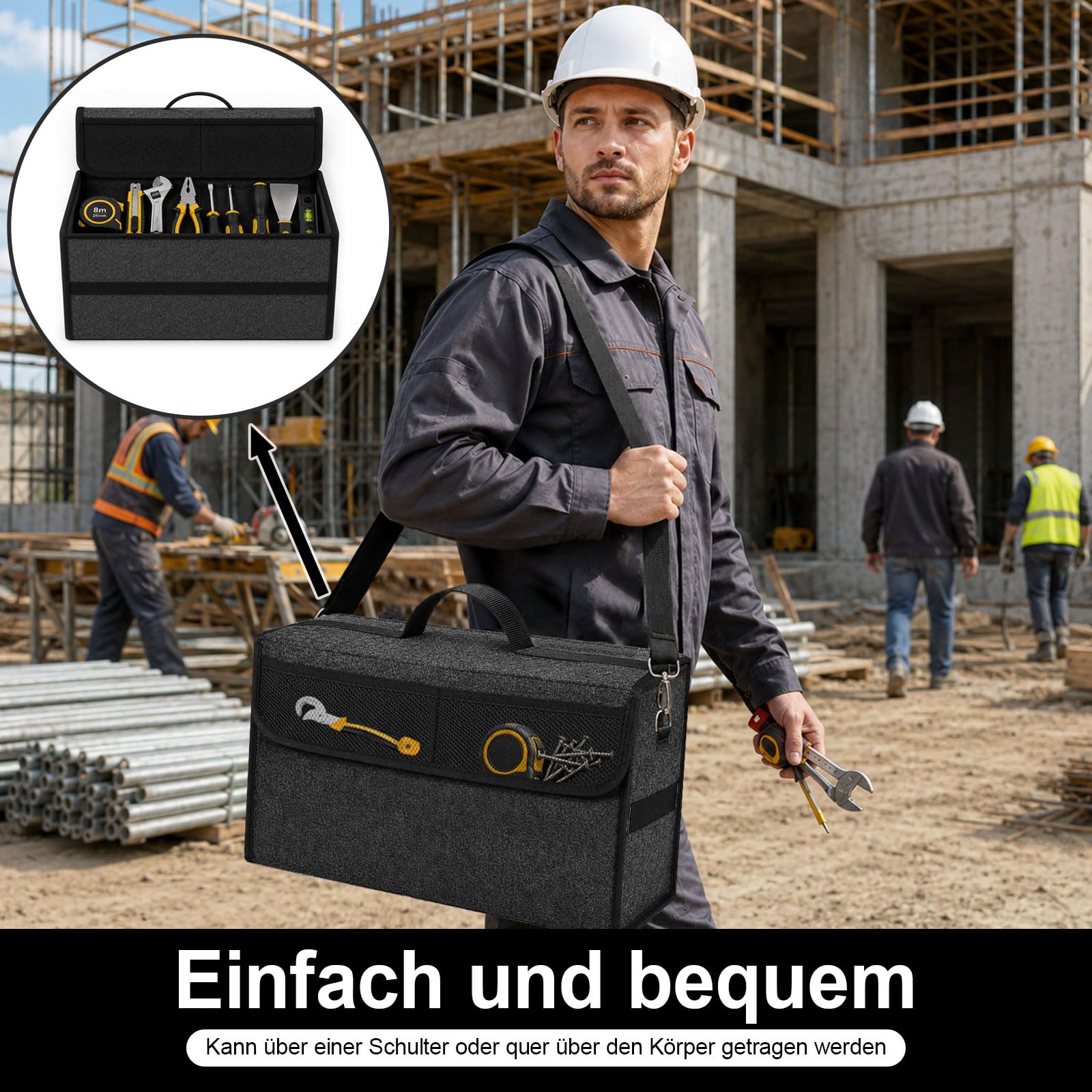 2 Stück Auto Organizer Toolbag, 45 x 15 x 24 cm Kofferraumtasche Toolbag, Kofferraum Organizer aus Filz mit Tragegriff und verstellbare Schulterriemen, Auto Kofferraumtasche für alle Fahrzeuge