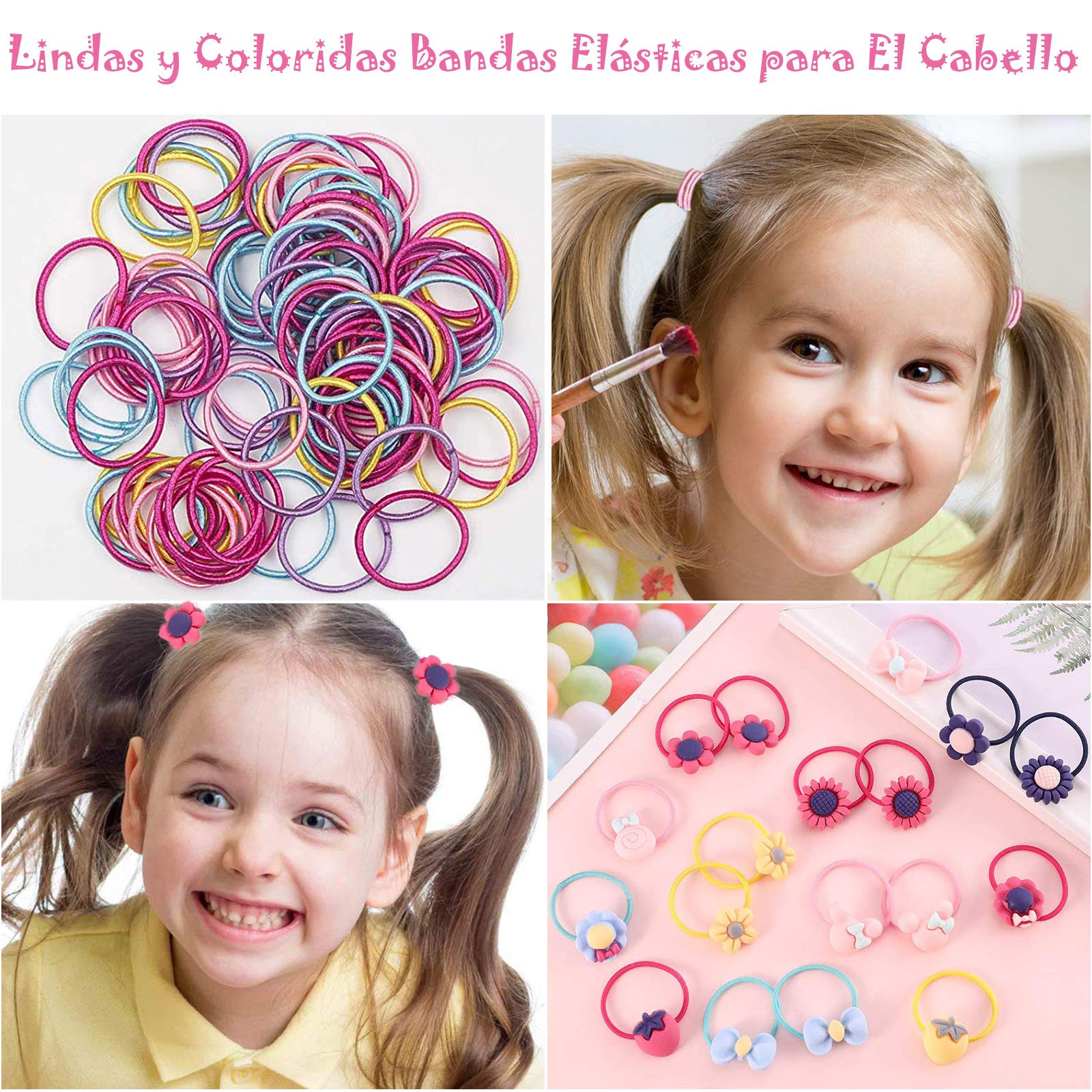 190 Piezas Accesorios Pelo Niña, 60pcs Pinzas Pelo Niña y 130pcs Gomas, Multicolor Horquillas Clips Lazos de Pelo Cinta Elástica Accesorios Cabello para Niñas Bebe Infantiles