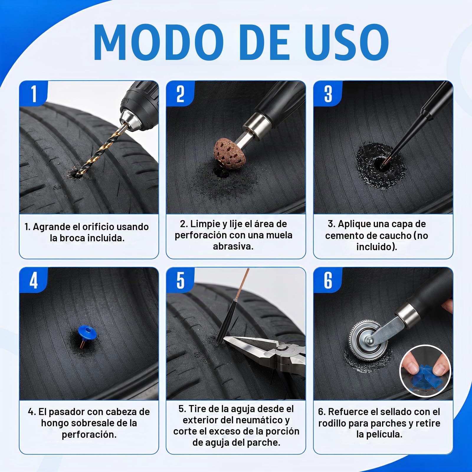 Kit Reparación Neumáticos, 27 Piezas Coches Reparación Neumáticos Para Automóviles Camiones Motocicletas Y Bicicletas Juego Multiusos Tapones Y Parches Tapones Goma Tipo Hongo Y Herramientas Inserción