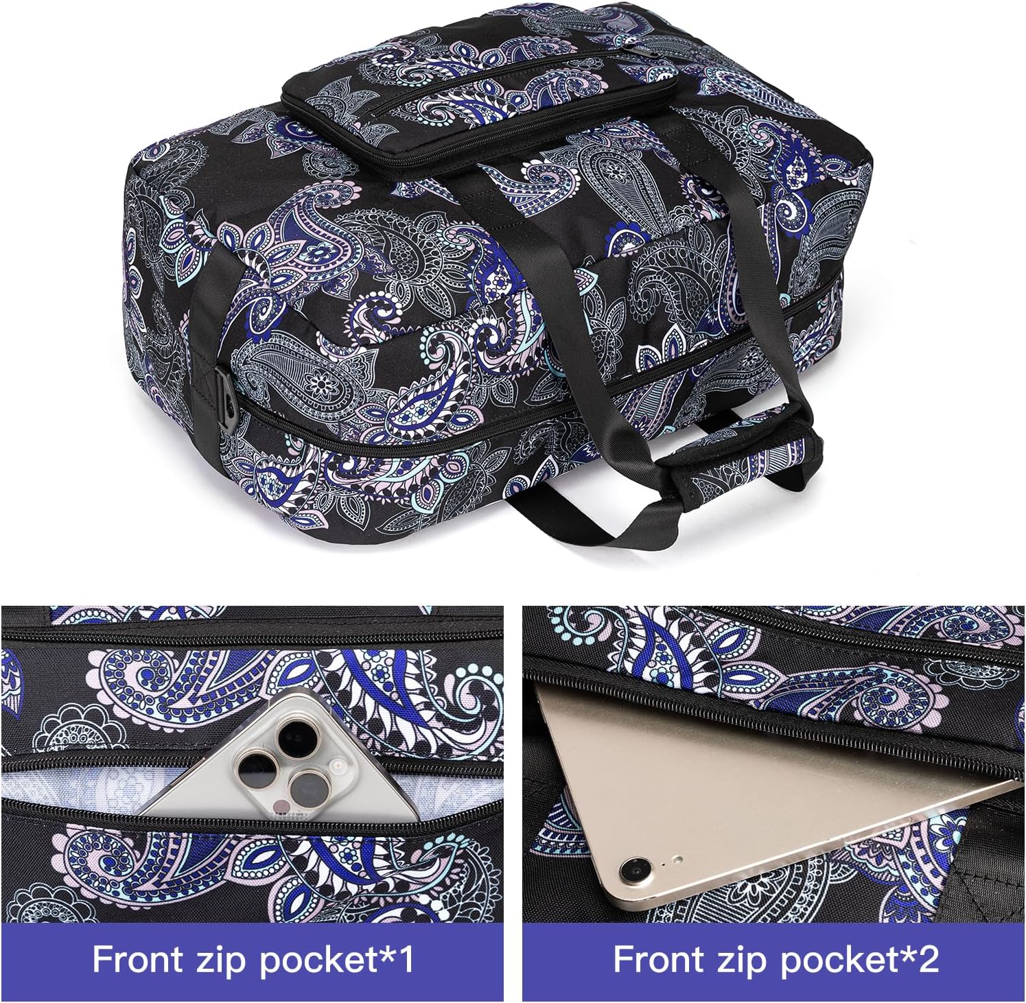 F.FETIVIN Weekender Bag Carry On Travel Duffle Bag Medium Overnight Bag for Women(Black Paisley) - Image 5