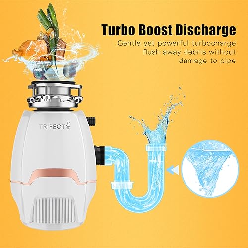 Miniatura 2 de Trifecte Pro - Triturador de basura de 34 HP con reducción de sonido, desechos de alimentos coutinuous con cable de alimentación, gancho para