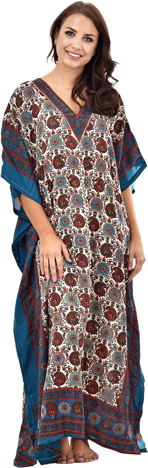 Womens Long Kaftans Printed Long Dress Summer Top (One Size, Blue)