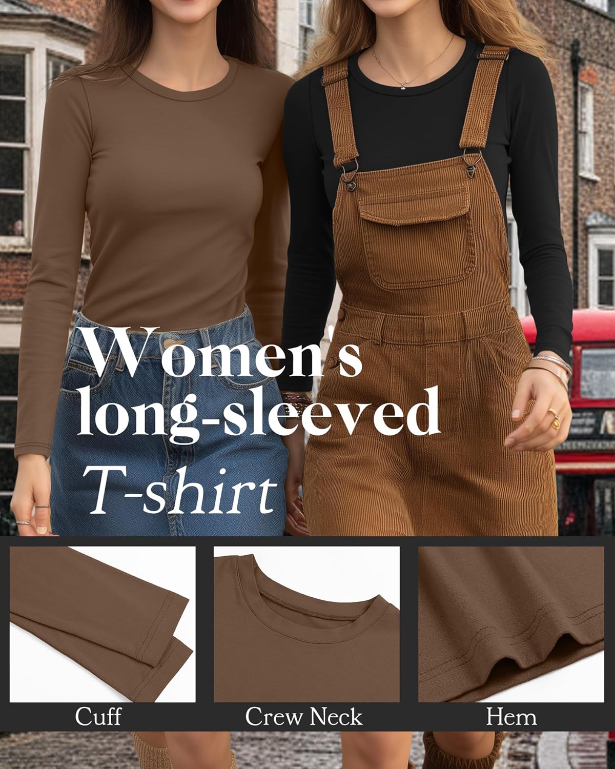 Riyiper 3 Pack Women's Long Sleeve Shirts Cotton Blend Crew Neck Slim Fit Tops Basic Layering Soft Casual Everyday Undershirt - Image 4