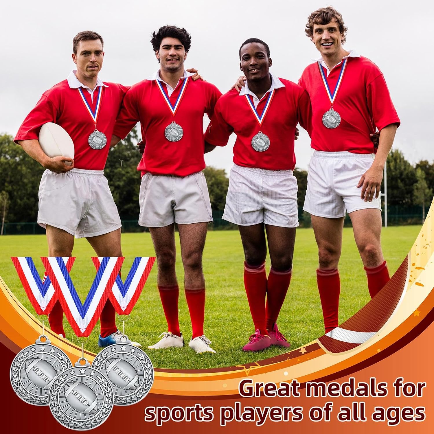 Remuuly 30 Pcs Silver Medals Bulk 2'' Basketball Soccer Volleyball Hockey Medals for Awards Metal Trophy with Neck Ribbons for Sports Participation Winner Tournaments Gift
