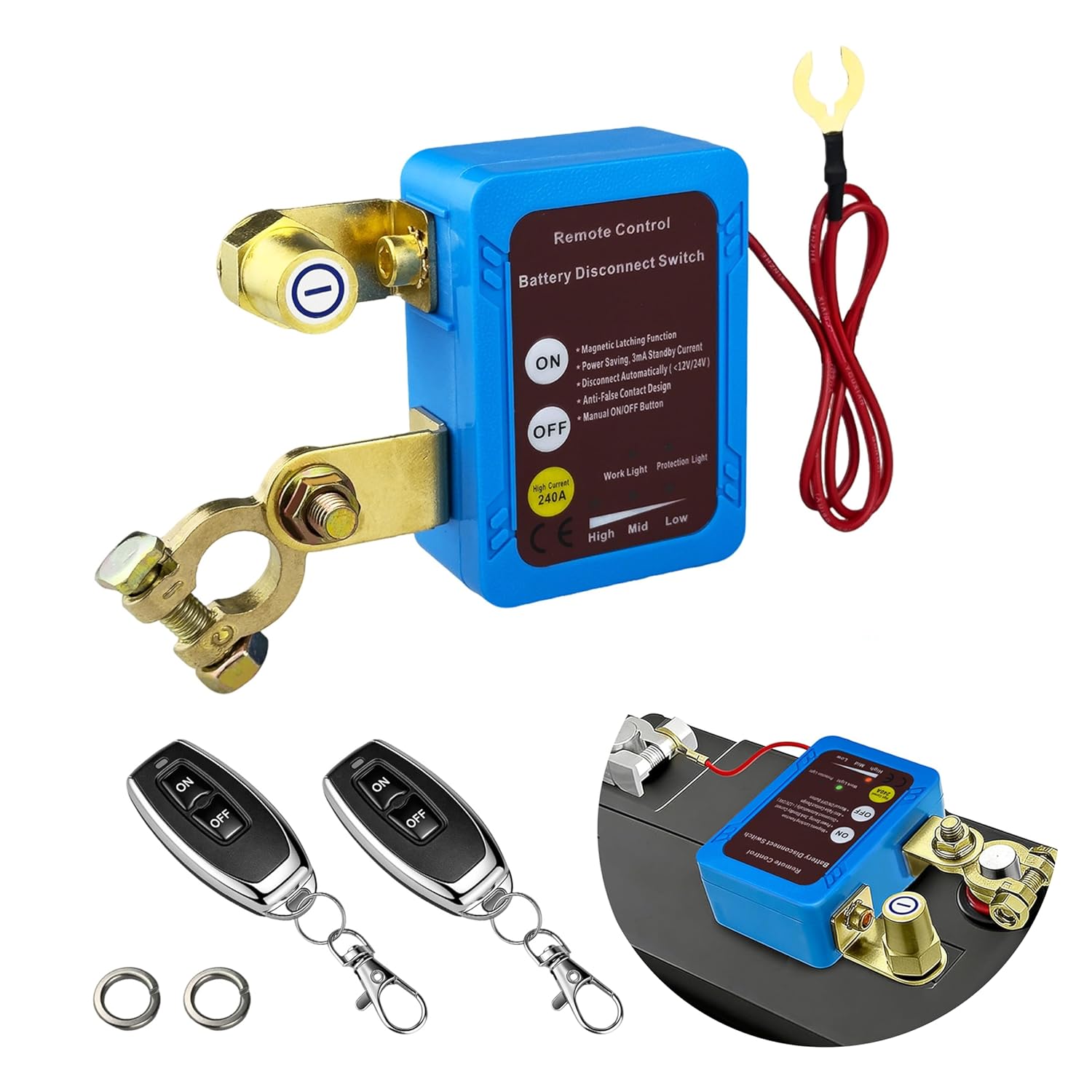 12V/24V 240A Smart Remote Battery Kill Switch - Flat Mount Disconnect with Remote Control, Auto Voltage Protection for Car Truck Boat RV | Anti-Theft Power Cutoff