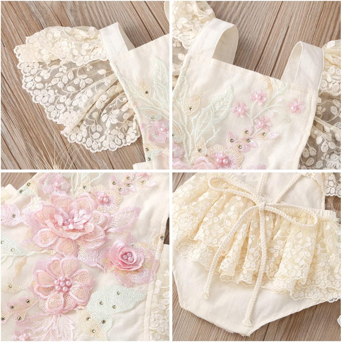 ODASDO Baby Girl Lace Romper Delicate Embroidery Backless Bodysuit with Flower Headband 2pcs Cake Smash Outfit… - Image 4
