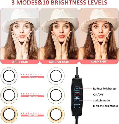Miniatura 2 de Anillo de luz para selfie de 10 pulgadas con soporte para trípode, 3000-7000K temperatura de color LED con puntos de pegamento extraíbles y soporte