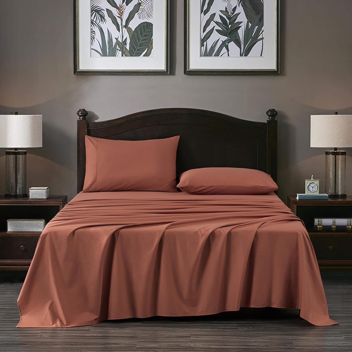 Chezmoi Collection Solid Terracotta 250TC 100% Cotton Twill Bed Sheet Set California King Size, 4-Piece Luxury Soft Breathable Smooth 16-Inches Deep Pocket Sheets and Pillowcases Set