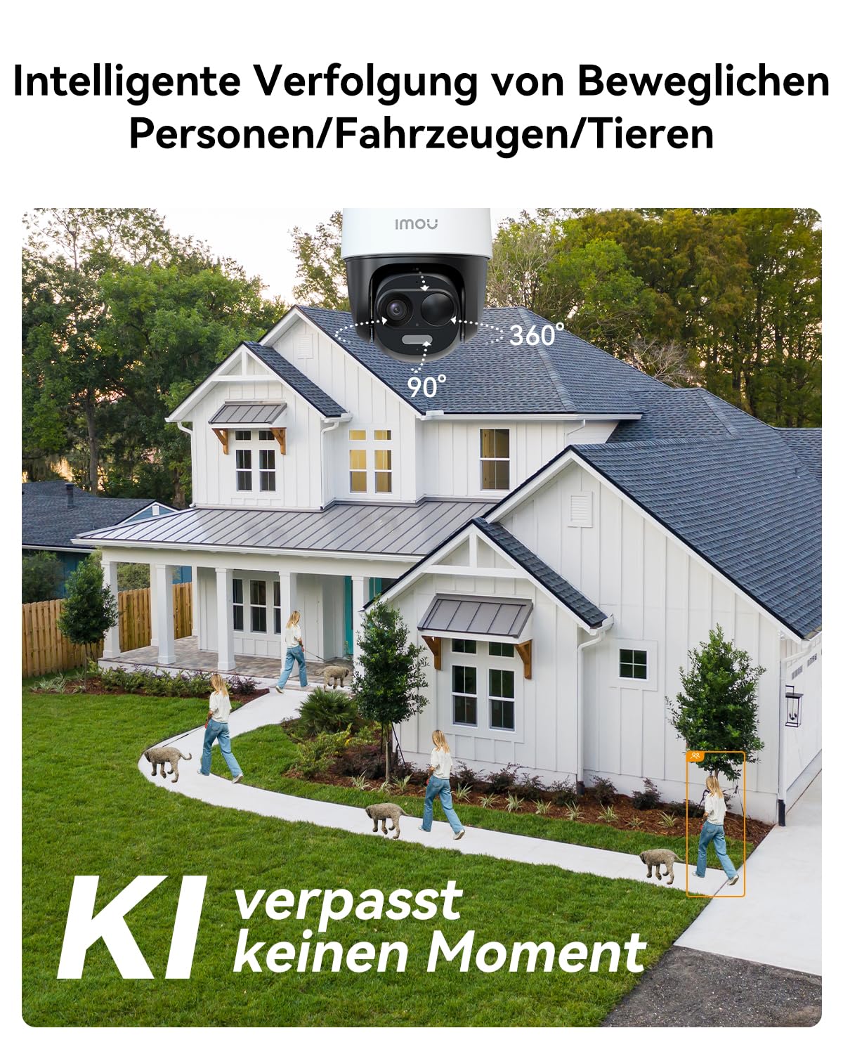 Imou 2K Solar Überwachungskamera Aussen Akku mit AI Personen-/Fahrzeugerkennung, 360° PTZ WLAN IP Kamera Outdoor Kabellos, Farbnachtsicht, 2-Wege-Audio, Sirene, Privatmodus, IP65, Kompatibel mit Alexa