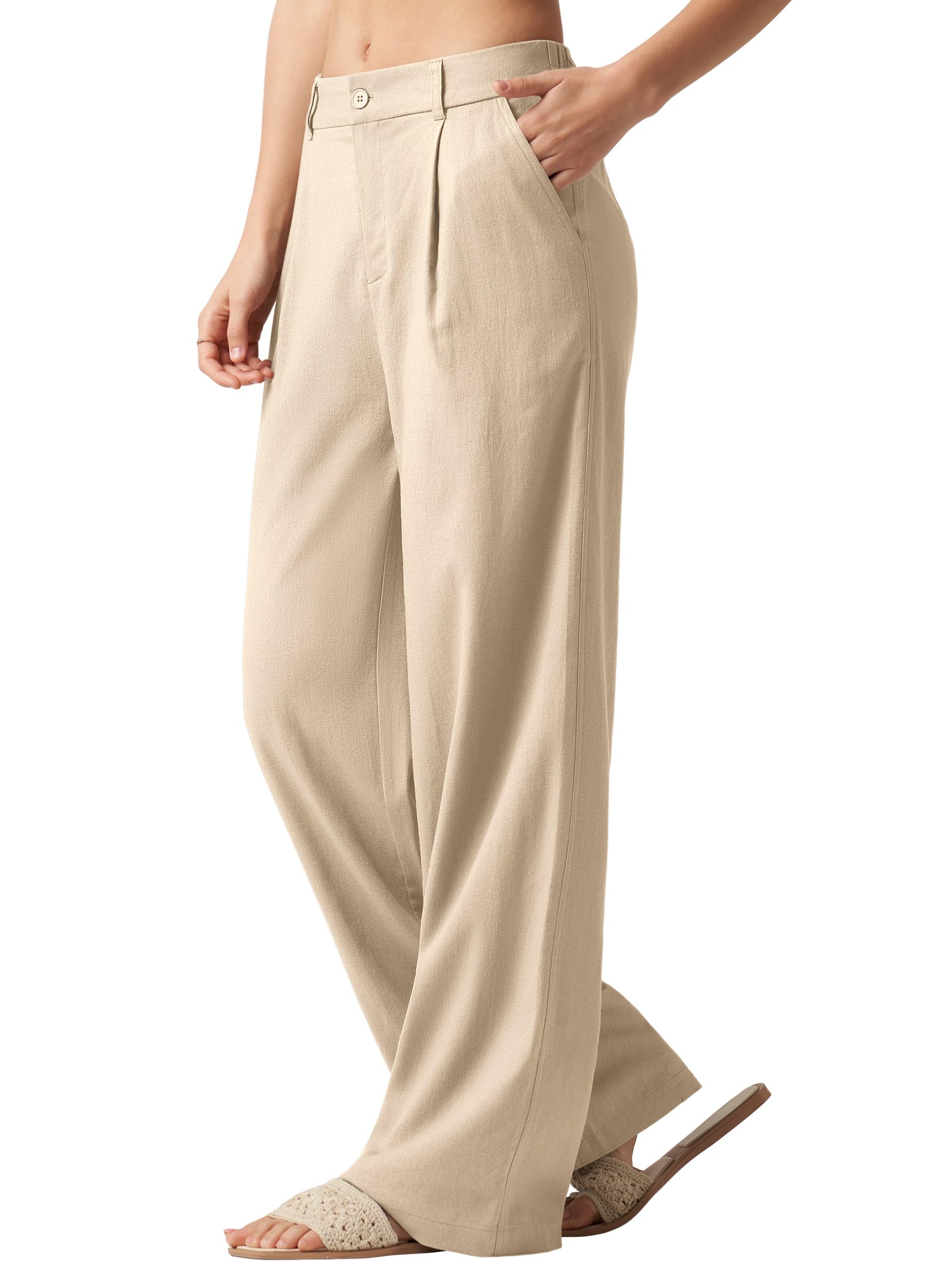 Willit Pantaloni da donna in lino a gamba larga, da lavoro, casual, con tasche