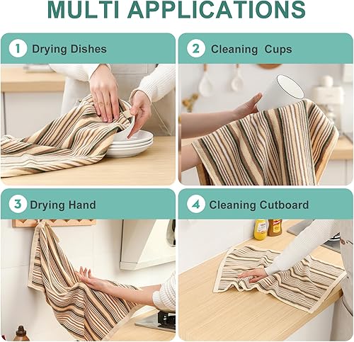 Miniatura 5 de SALAS Toallas de cocina para secar platos, paños de cocina grandes de algodón, paños de cocina de rizo a rayas, juegos de toallas gruesas altamente