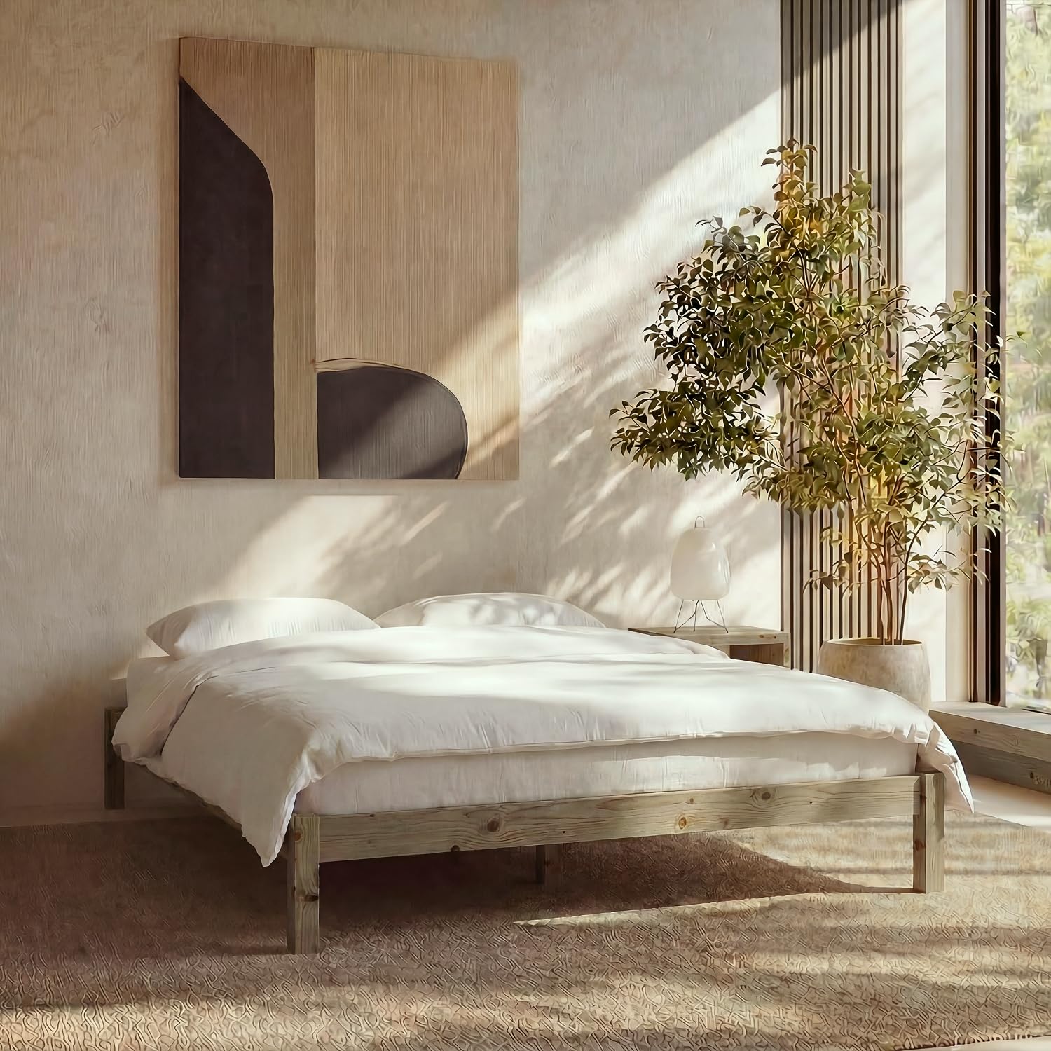 LIFEMENT King Bed Frame Classic Wood Platform, Grey