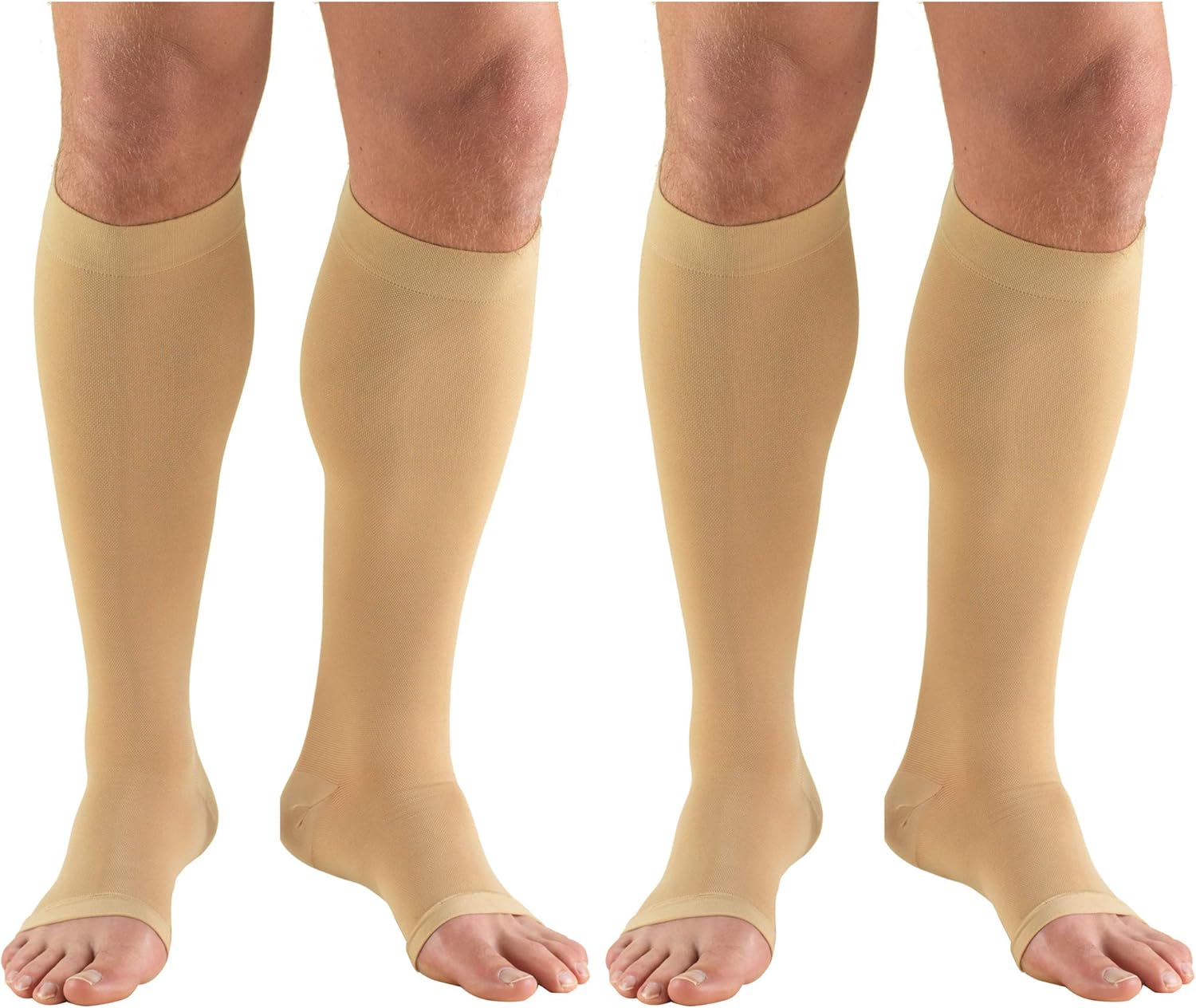Truform Compression 30-40 mmHg Knee High Open Toe Stockings Beige, 3X-Large, 2 Count