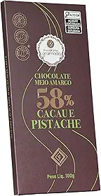 Chocolataria Gramado, Barra de Chocolate Meio Amargo 58% Cacau com Pistache, 100 g