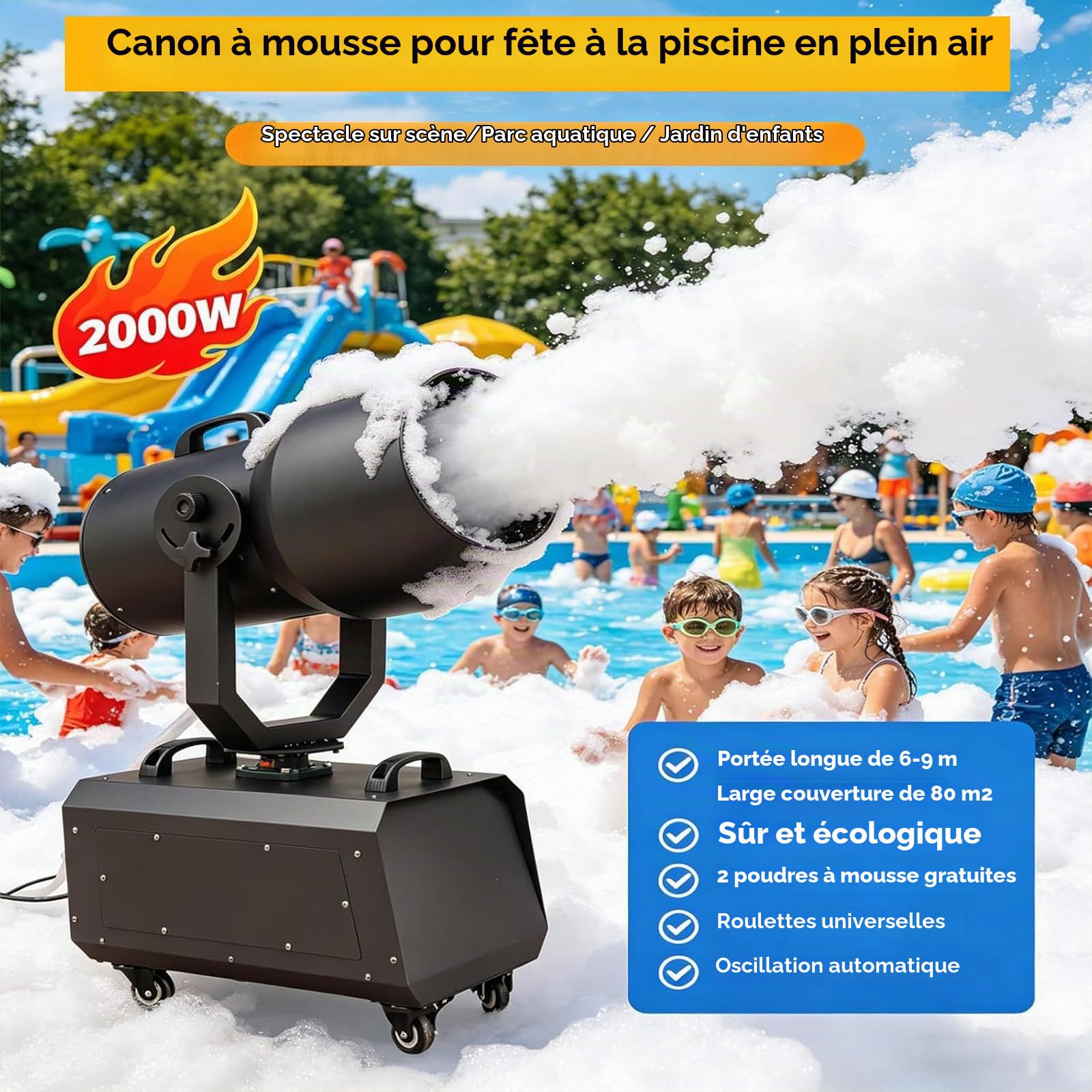 Machine à Mousse pour Familles et Fêtes – Canon à Mousse Rotatif Automatique pour Scènes, Piscines, Célébrations et Jardins (Portée de 6 à 9 m) Without LED