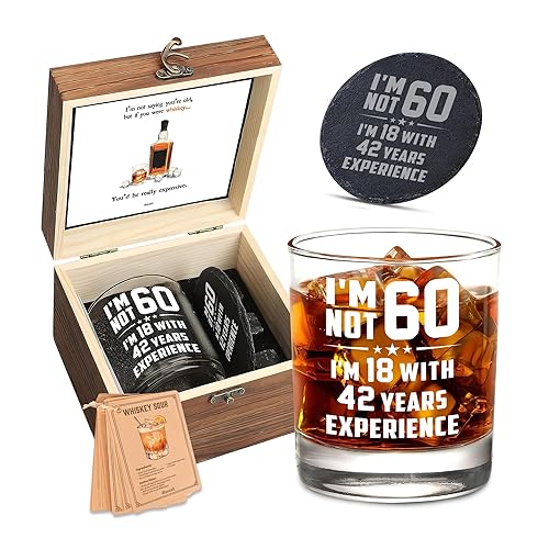 60th Birthday Gifts for Men – Funny Whiskey Glass Set