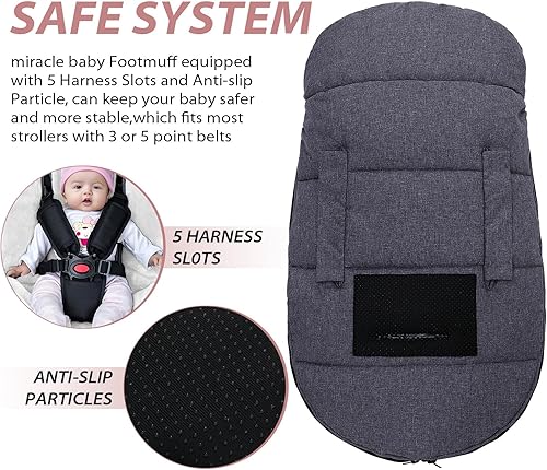 Miniatura 3 de Saco universal para cochecito, impermeable, resistente al viento, antideslizante, para invierno, cálido, para bebé, con capucha de forro polar con