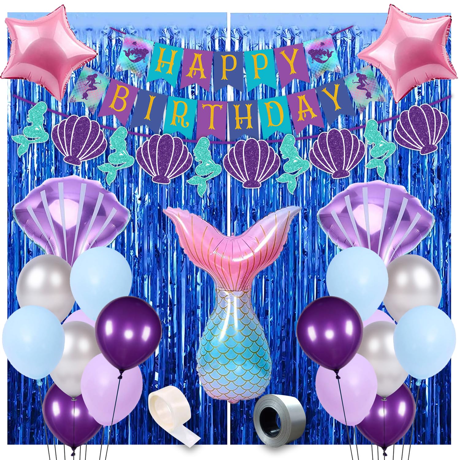 Party Propz Mermaid Theme Birthday Decorations - Cute 51 pcs Birthday Decoration Items For Girl | Mermaid Theme Birthday Foil Balloon | Mermaid Balloons for Birthday Decoration