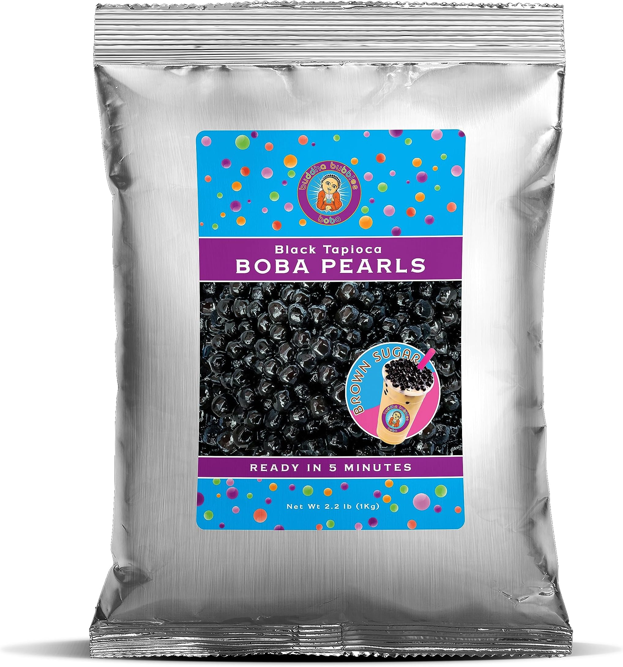 Premium Quick Cook REAL Tapioca Black (Brown Sugar) Boba Pearls By Buddha Bubbles Boba 10 Ounces (283 Grams) (1 Kg / 2.2 Pounds, Brown Sugar)