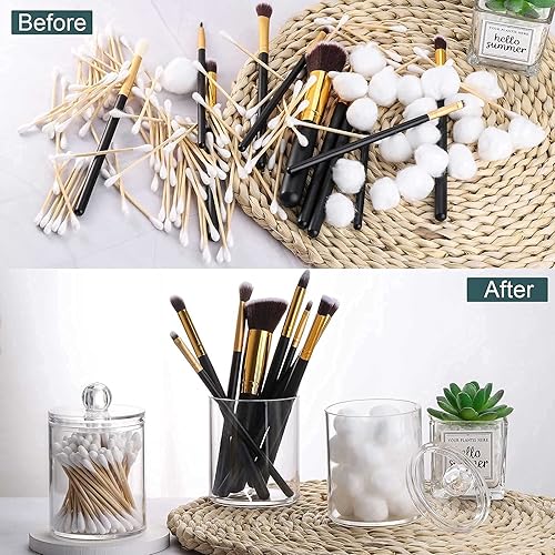 Miniatura 5 de Tbestmax Dispensador de 6 Qtip - Soporte para hisopos de algodón transparente de 10 onzas, tarros de boticario de plástico con tapas para baño,