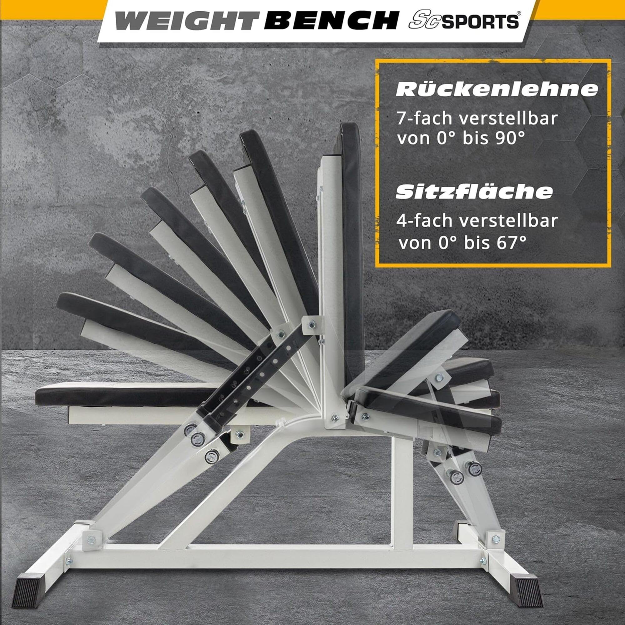 ScSPORTS® Banc de Musculation Réglable - Siège et Dossier Flexibles, Multifonctionnel, Acier, Charge Max 200 kg - Banc de Fitness, Exercice à Domicile