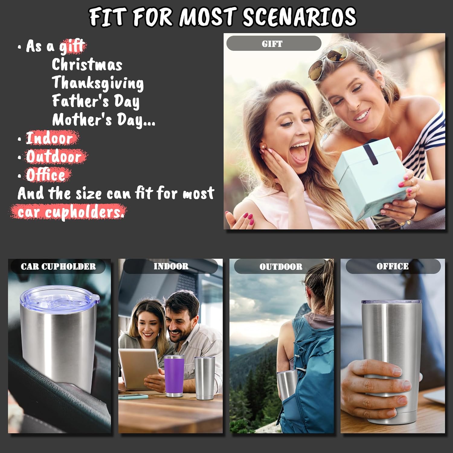 20 oz Tumbler with lid Double Wall Vacuum Insulated Tumblers Stainless Steel Coffee Mug Travel Coffee Tumbler Powder Coated Tumbler Cup Keep Hot&Cold - (Stainless 12 Pack) - Image 6