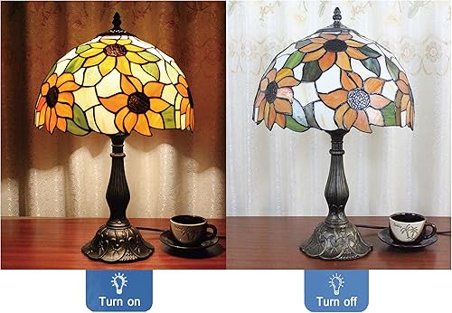 Miniatura 4 de Lámpara de mesa estilo Tiffany de 12 pulgadas, girasol amarillo Tiffany lámpara de mesa para sala de estar, mesita de noche, decoración de