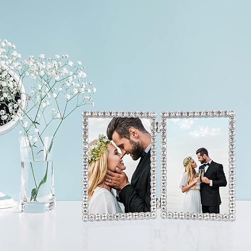 Vista 67 de Marco doble brillante de metal plateado 4x4, brillo transparente Brillo claro