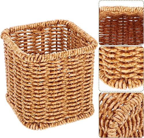 Miniatura 8 de Yardwe Soporte para lápices de ratán, soporte de mimbre para maquillaje, organizador de escritorio de vid tejido, caja de contenedor para oficina,