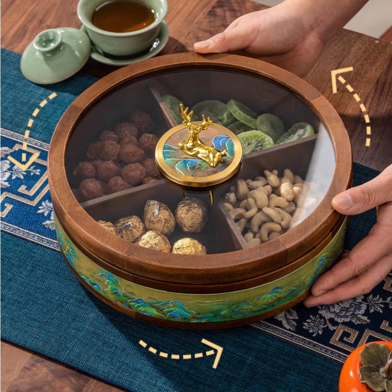 Caja Nueces y Snacks con Tapa Vidrio Redondo Organizador con Compartimentos Compacto Banja Aperitivos Tapa para Invitados