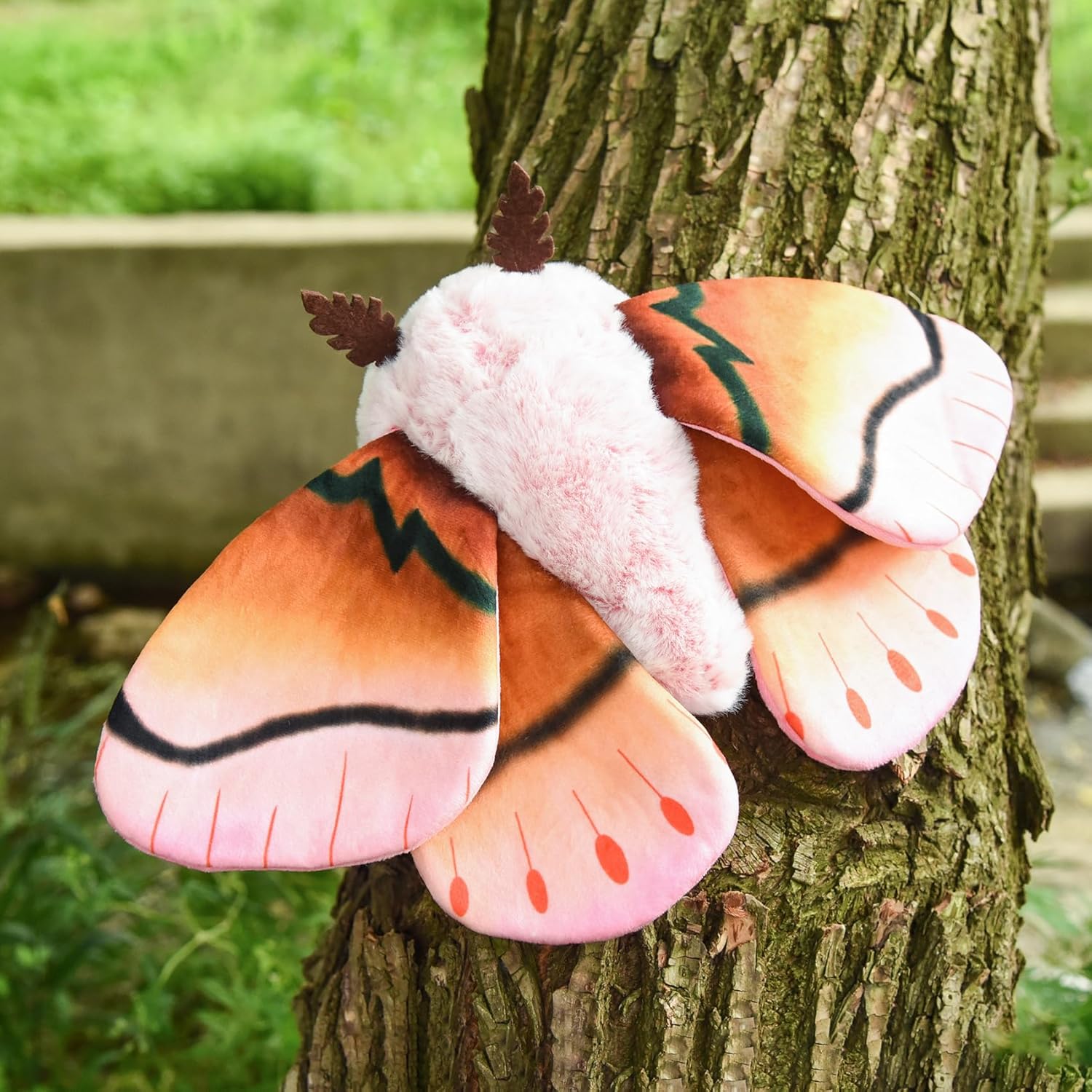 Cute Rosy Maple Moth Plush Toy, Rosy Maple Moth Stuffed Animals 11in, Handmade Pink Big Mothman Insect Plushie Model Toy, Unique Plush Gift Collection for Kids
