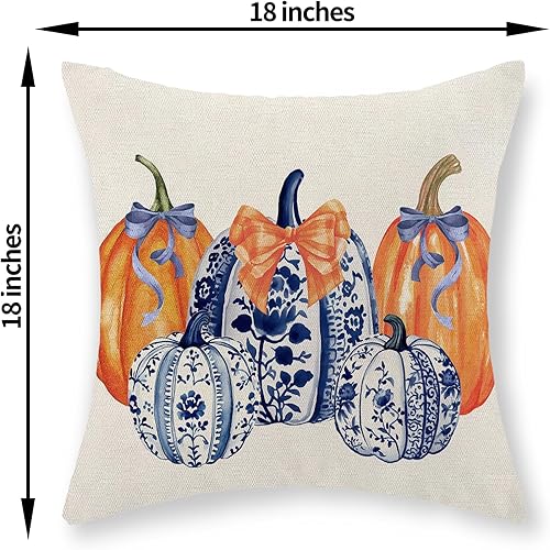 Miniatura 66 de Juego de 2 fundas de almohada de otoño de 18 x 18 pulgadas, hojas de arce de calabaza y búfalo a cuadros, decoración de otoño, de lino, Acción