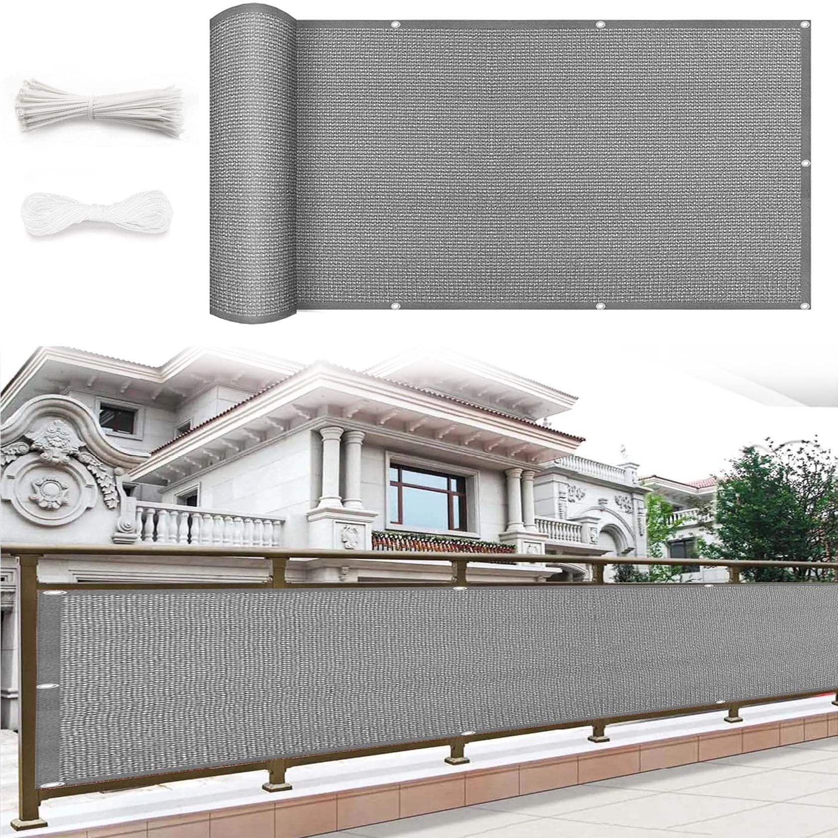 Balkon Sichtschutz 145x1750 Cm – Wetterfest, Blickdicht, Beige, Mit Alu-Ösen & Montagematerial